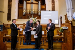 Rev Craig Collas, Rev Dr Herman Nienaber and Moderator, Rev Steve Francis at the Induction Service of Rev Hannes Halgryn